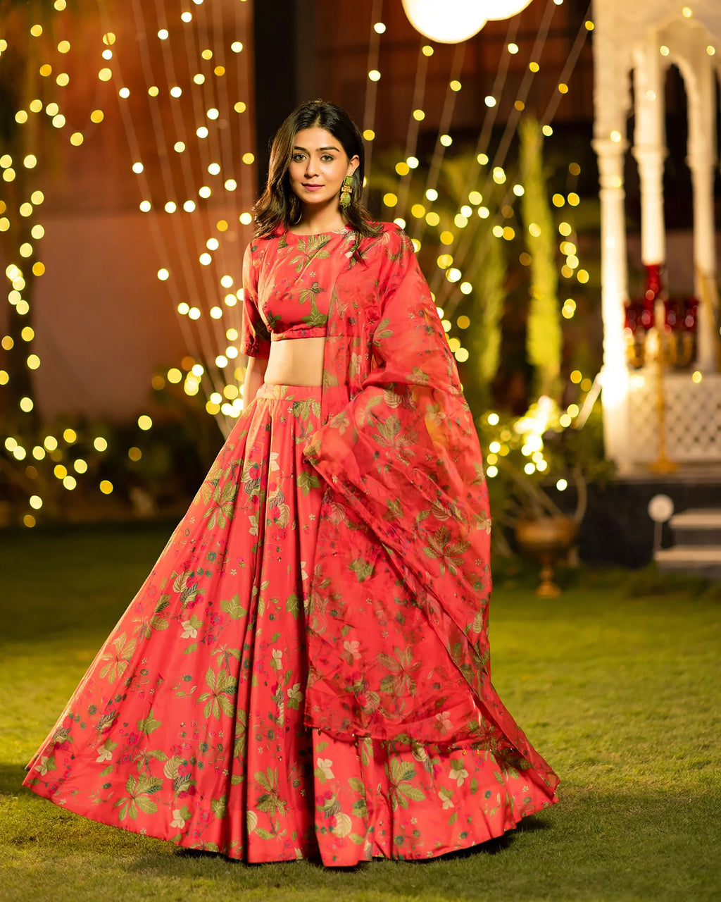 Sonakshi Women's Red Air Tex Chinon Digital Printed Lehenga Choli With Dupatta - Distacart