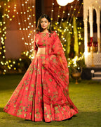 Sonakshi Women's Red Air Tex Chinon Digital Printed Lehenga Choli With Dupatta - Distacart