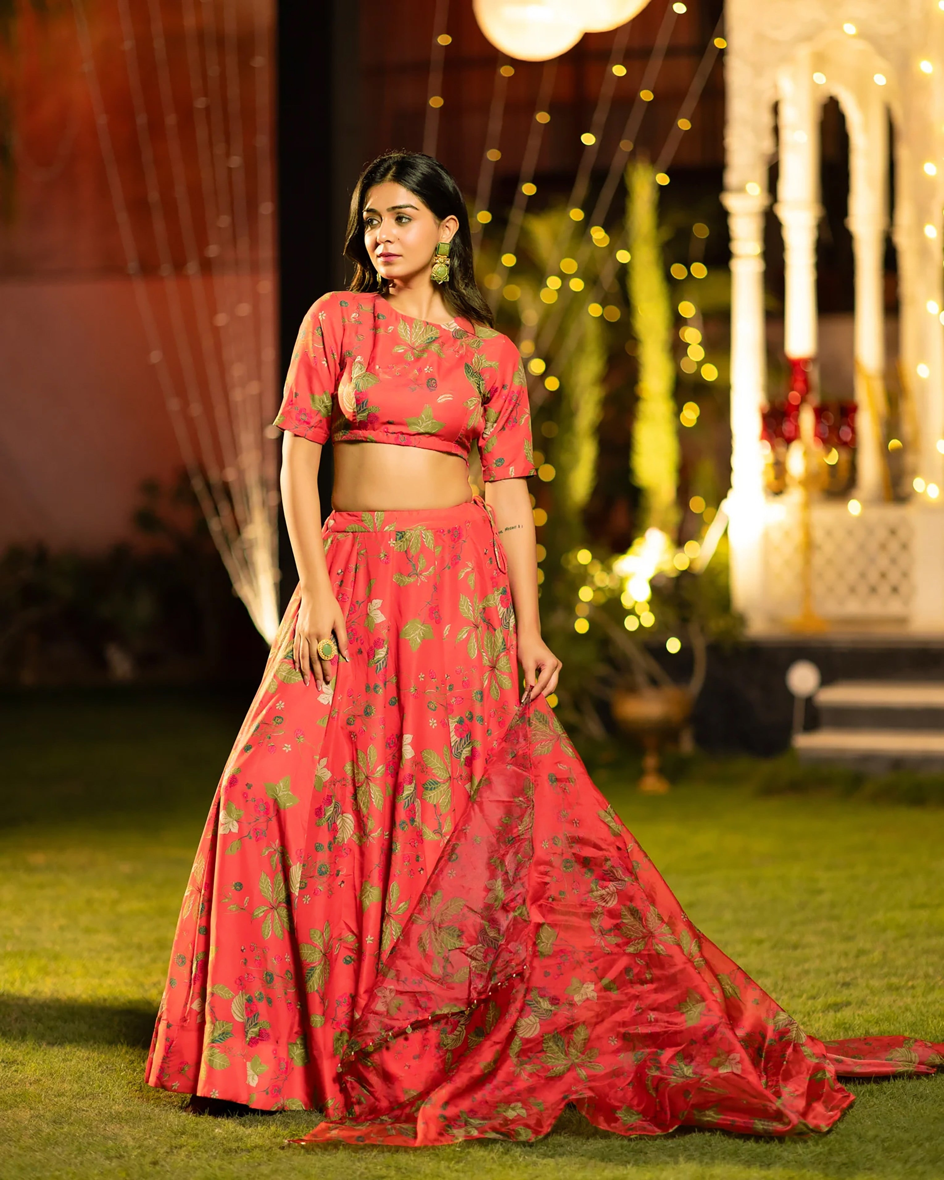 Sonakshi Women's Red Air Tex Chinon Digital Printed Lehenga Choli With Dupatta - Distacart
