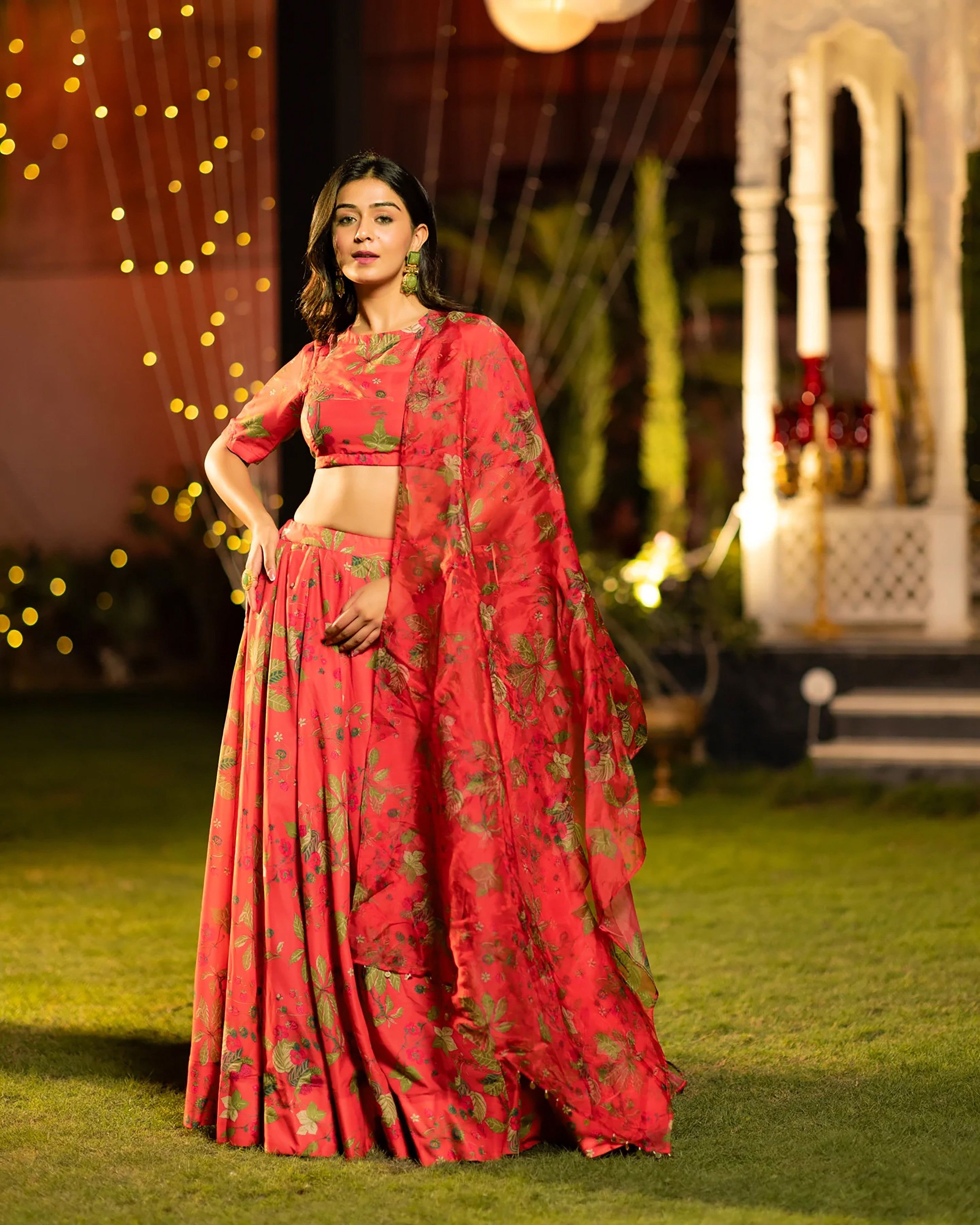 Sonakshi Women's Red Air Tex Chinon Digital Printed Lehenga Choli With Dupatta - Distacart