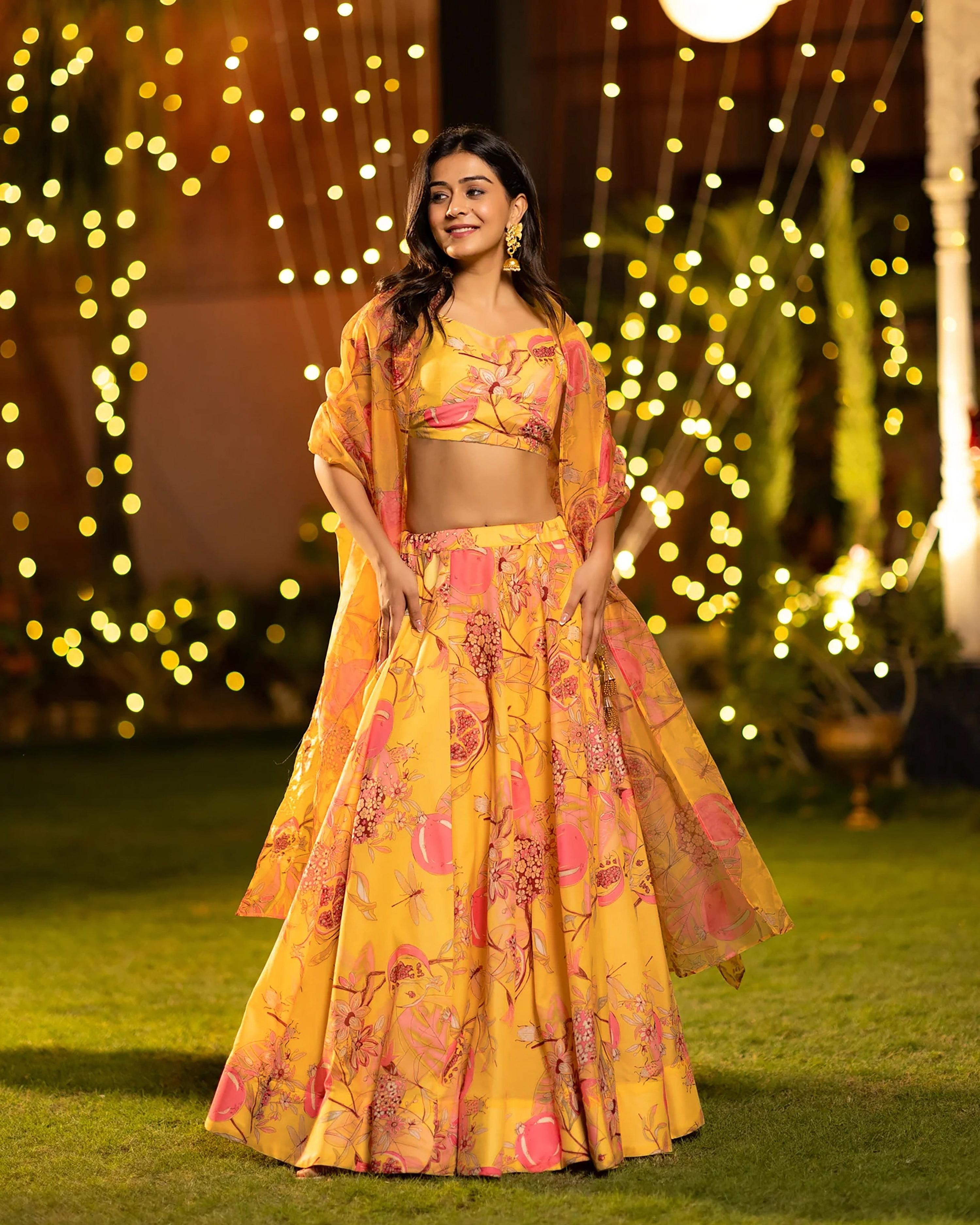 Sonakshi Women's Yellow Air Tex Chinon Digital Printed Lehenga Choli With Dupatta - Distacart
