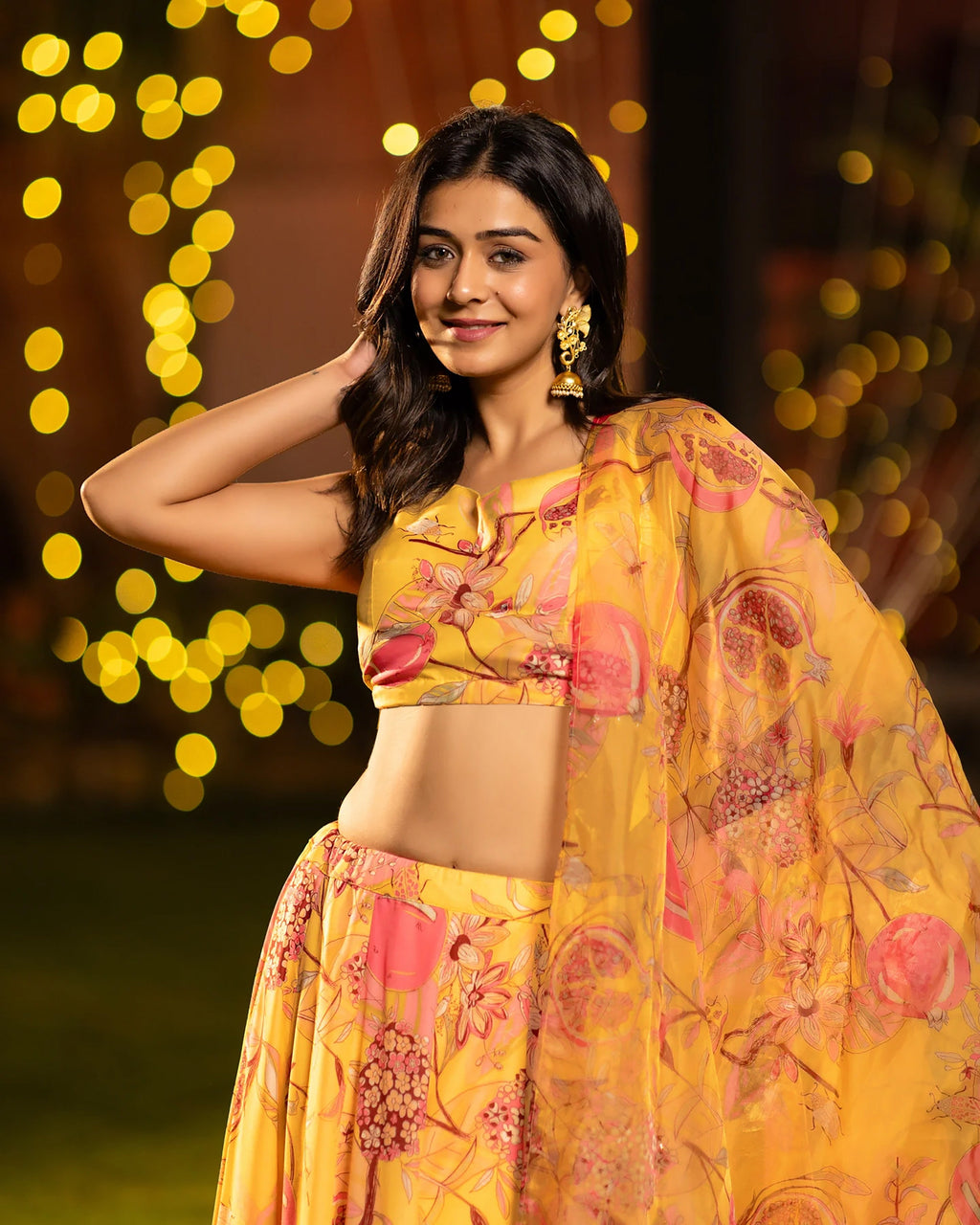 Sonakshi Women's Yellow Air Tex Chinon Digital Printed Lehenga Choli With Dupatta - Distacart