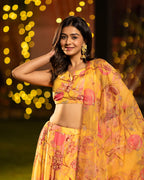 Sonakshi Women's Yellow Air Tex Chinon Digital Printed Lehenga Choli With Dupatta - Distacart