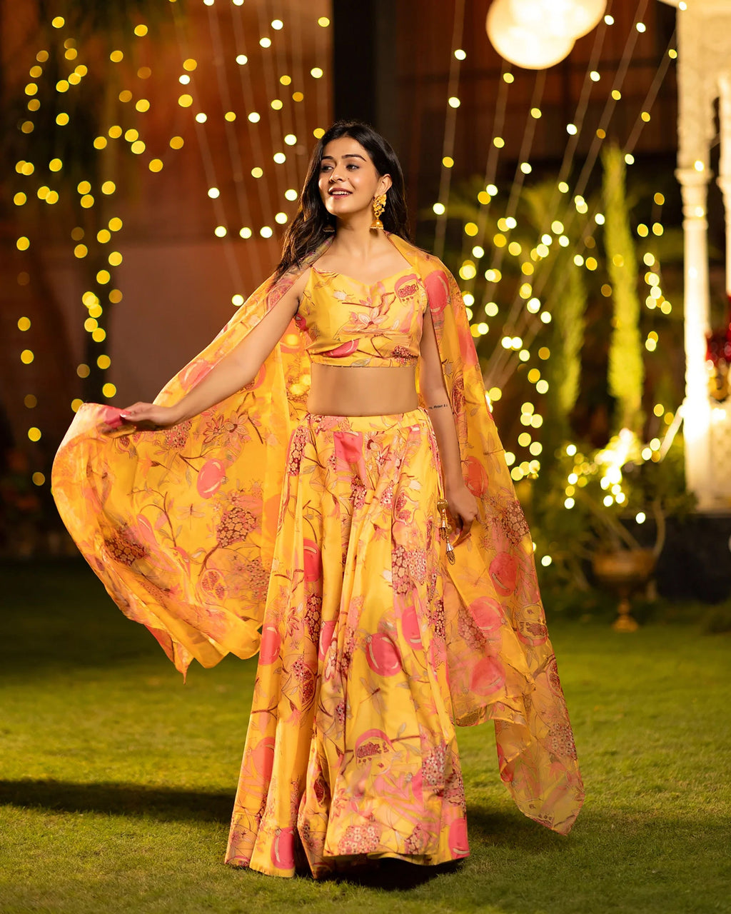 Sonakshi Women's Yellow Air Tex Chinon Digital Printed Lehenga Choli With Dupatta - Distacart