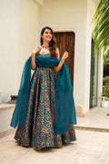 Sonakshi Women's Rama Silk Digital Print Full Round Flair Anarkali Gown Set With Dupatta - Distacart