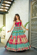 Sonakshi Women's Rani Silk Digital Print Full Round Flair Anarkali Gown Set With Dupatta - Distacart