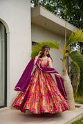 Sonakshi Women's Multicolor Silk Digital Print Full Round Flair Anarkali Gown Set With Dupatta - Distacart