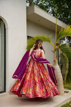 Sonakshi Women's Multicolor Silk Digital Print Full Round Flair Anarkali Gown Set With Dupatta - Distacart