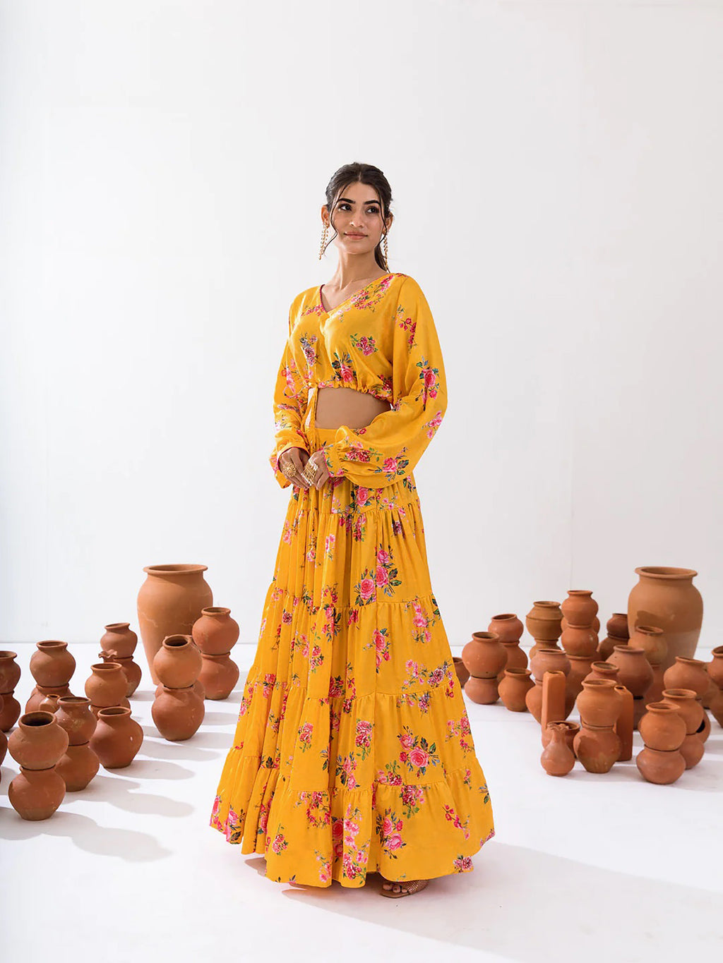 Sonakshi Women's Yellow Air Tex Chinon Digital Printed Lehenga Choli - Distacart