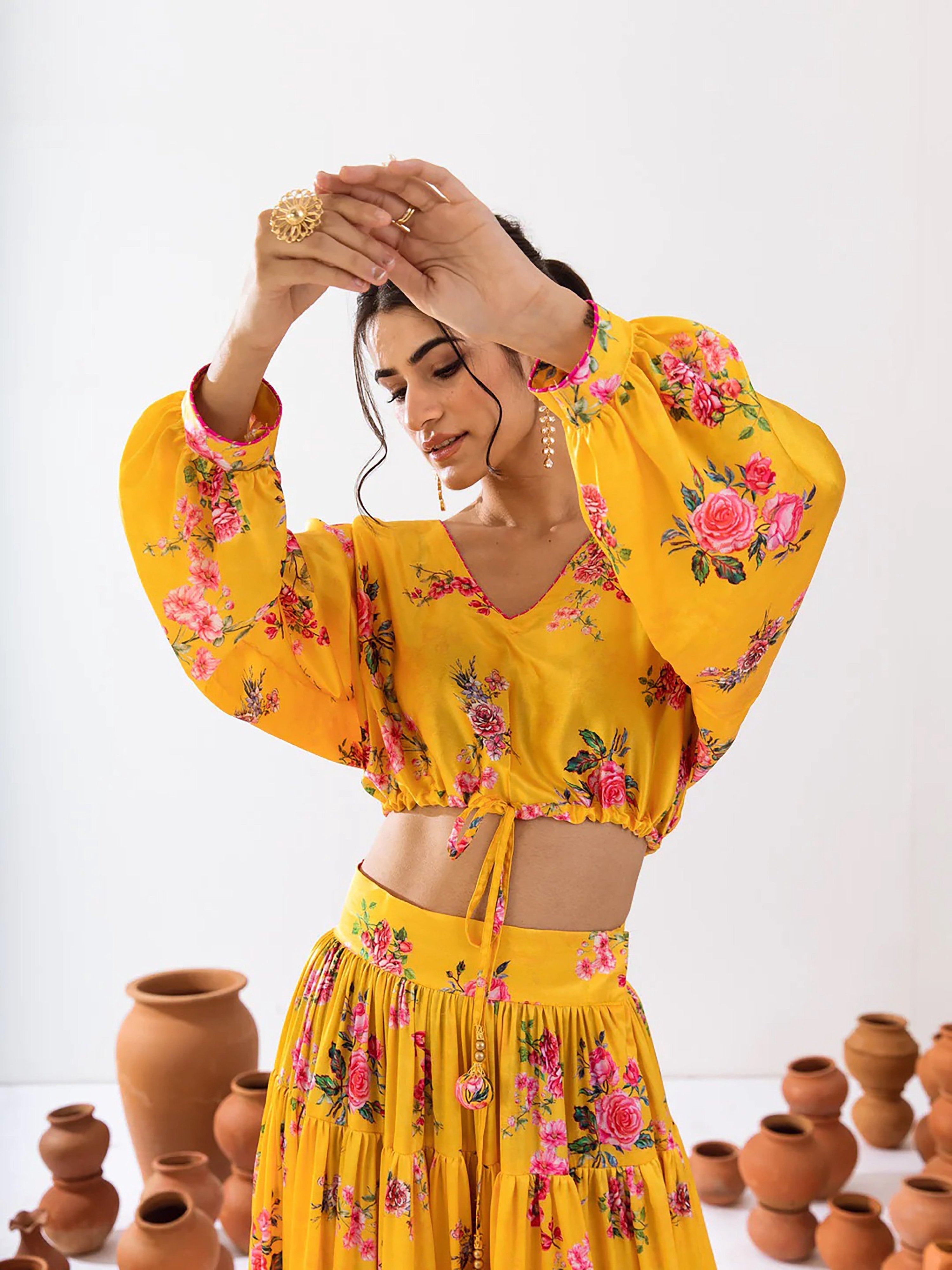 Sonakshi Women's Yellow Air Tex Chinon Digital Printed Lehenga Choli - Distacart