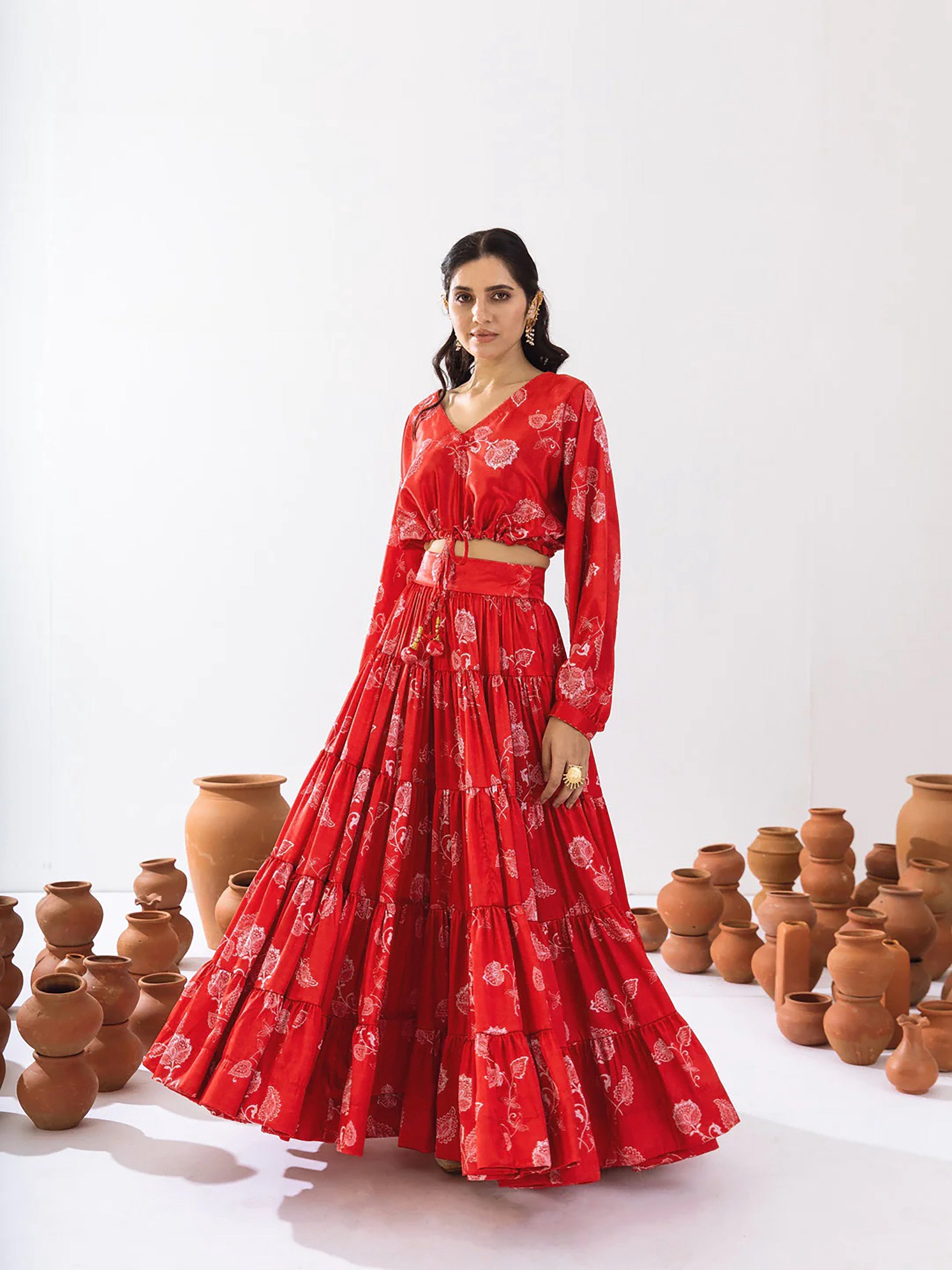 Sonakshi Women's Red Air Tex Chinon Digital Printed Lehenga Choli - Distacart
