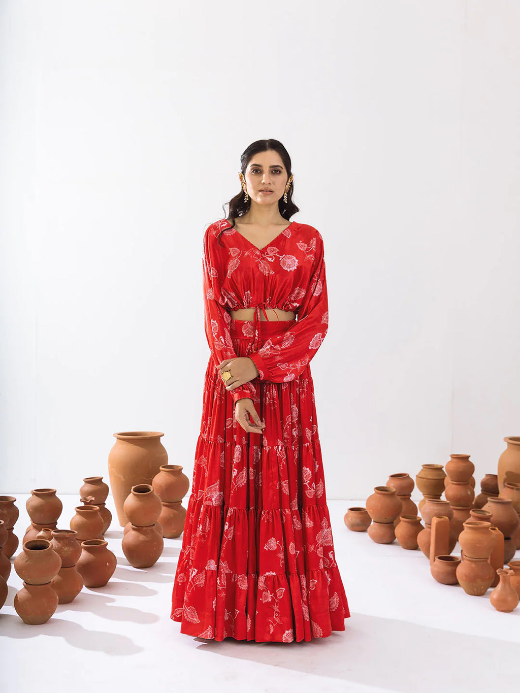 Sonakshi Women's Red Air Tex Chinon Digital Printed Lehenga Choli - Distacart