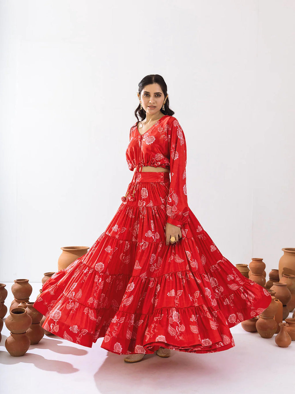Sonakshi Women's Red Air Tex Chinon Digital Printed Lehenga Choli - Distacart