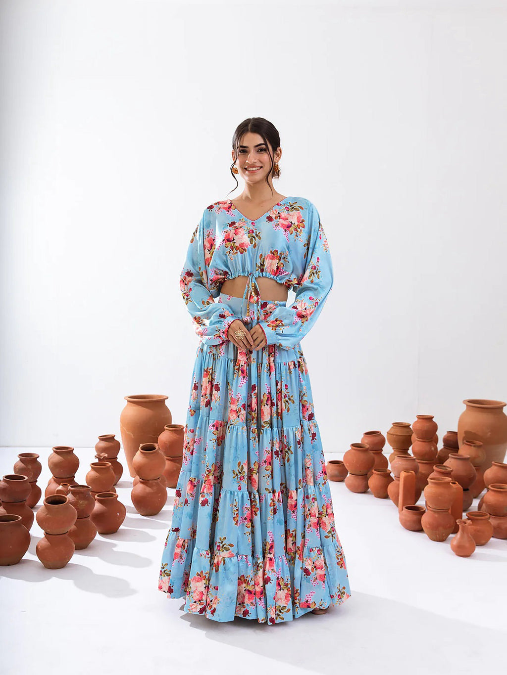 Sonakshi Women's Turquoise Blue Air Tex Chinon Digital Printed Lehenga Choli - Distacart