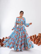 Sonakshi Women's Turquoise Blue Air Tex Chinon Digital Printed Lehenga Choli - Distacart