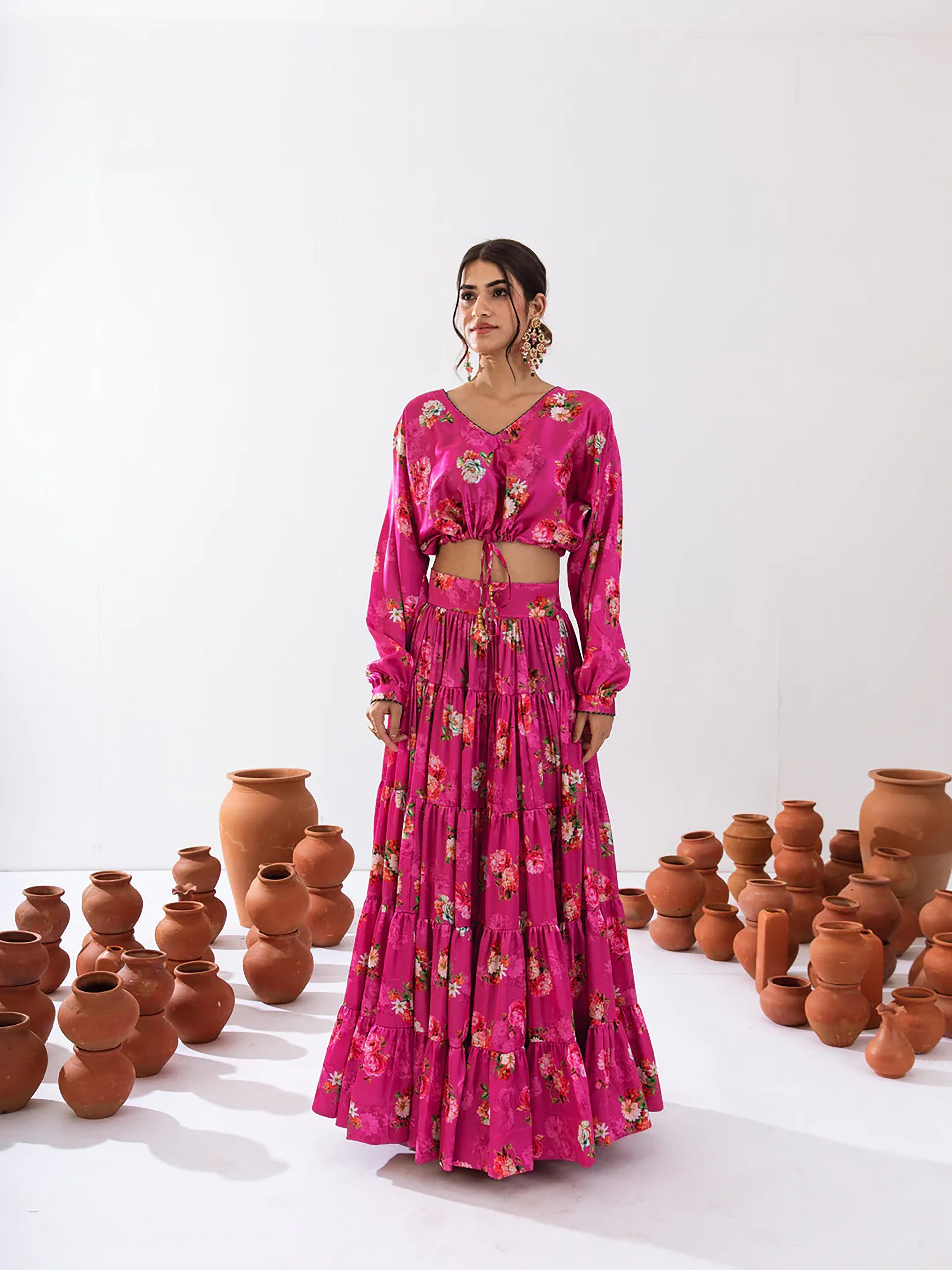 Sonakshi Women's Magenta Air Tex Chinon Digital Printed Lehenga Choli - Distacart