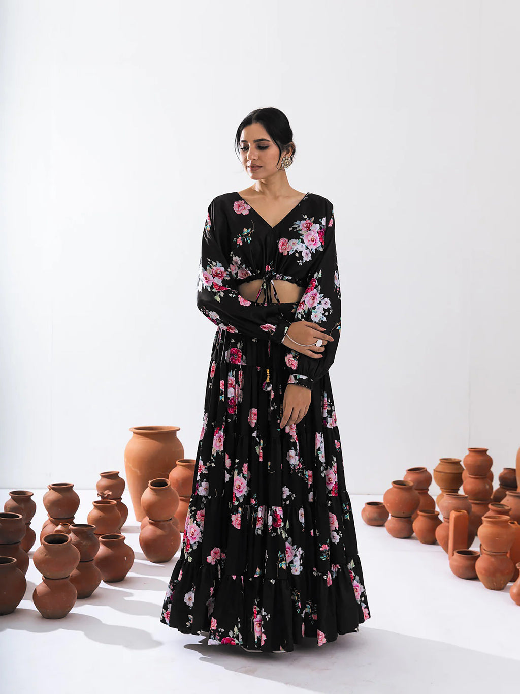Sonakshi Women's Black Air Tex Chinon Digital Printed Lehenga Choli - Distacart