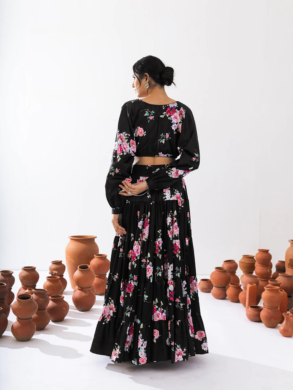 Sonakshi Women's Black Air Tex Chinon Digital Printed Lehenga Choli - Distacart