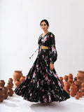Sonakshi Women's Black Air Tex Chinon Digital Printed Lehenga Choli - Distacart