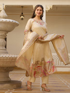 Sonakshi Women's Biscuit Viscose Assam Silk Embroidered Beads Kurta Set with Dupatta - Distacart