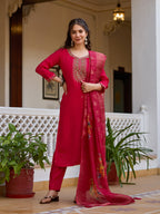 Sonakshi Women's Maharani Viscose Chanderi Embroidered Beads Kurta Set with Dupatta - Distacart