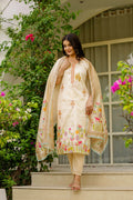 Sonakshi Women's Cream Viscose Assam Silk Embroidered Beads Kurta Set with Dupatta - Distacart