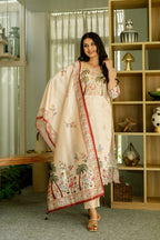 Sonakshi Women's Chandan Viscose Assam Silk Embroidered Beads Kurta Set with Dupatta - Distacart