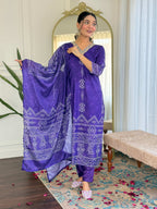 Sonakshi Women's Blue French Crepe Kurta Set with Dupatta - Distacart