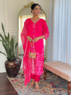 Sonakshi Women's Pink French Crepe Kurta Set with Dupatta - Distacart