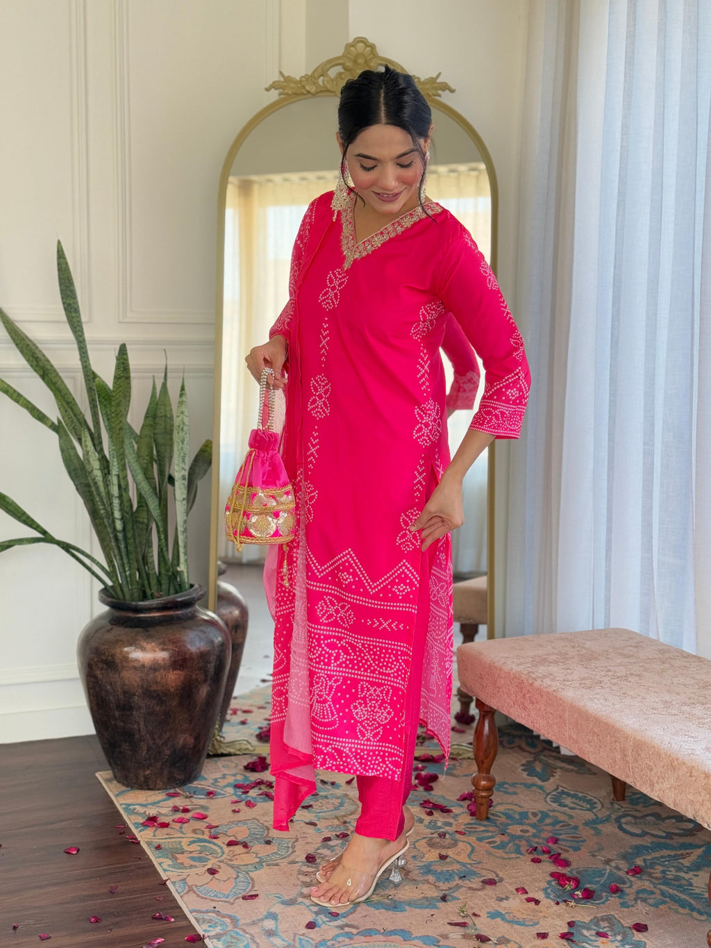 Sonakshi Women's Pink French Crepe Kurta Set with Dupatta - Distacart