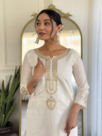 Sonakshi Women's Cream Viscose Chanderi Kurta Set with Dupatta - Distacart