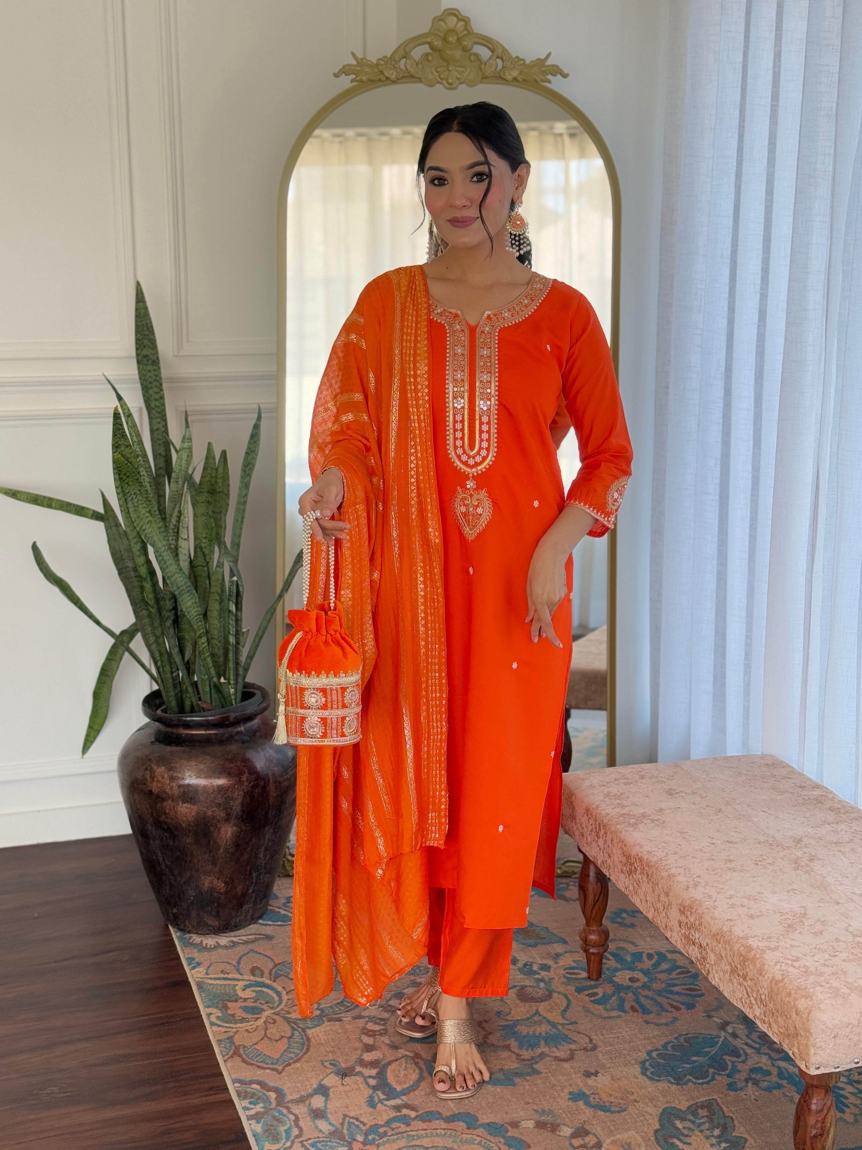 Sonakshi Women's Fenta Viscose Chanderi Kurta Set with Dupatta - Distacart