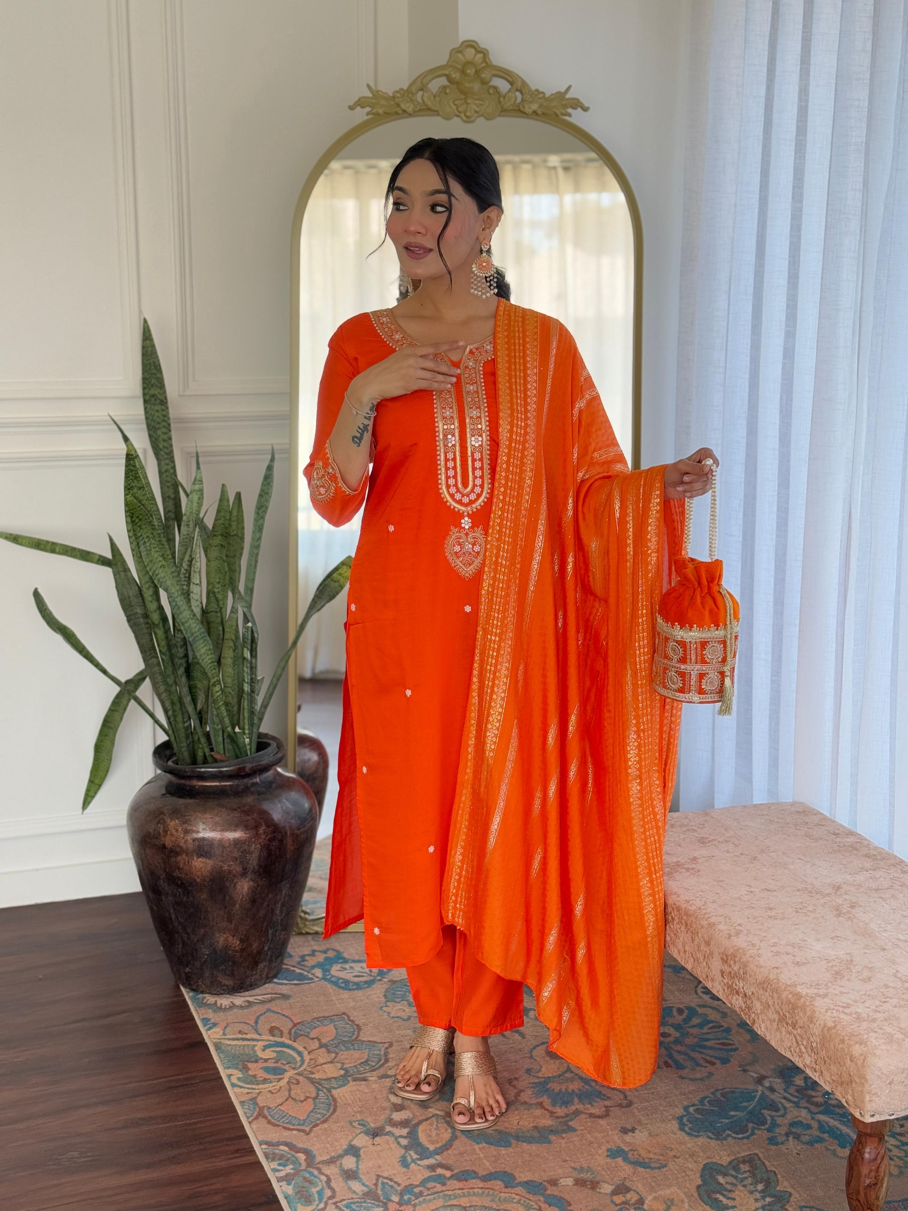 Sonakshi Women's Fenta Viscose Chanderi Kurta Set with Dupatta - Distacart