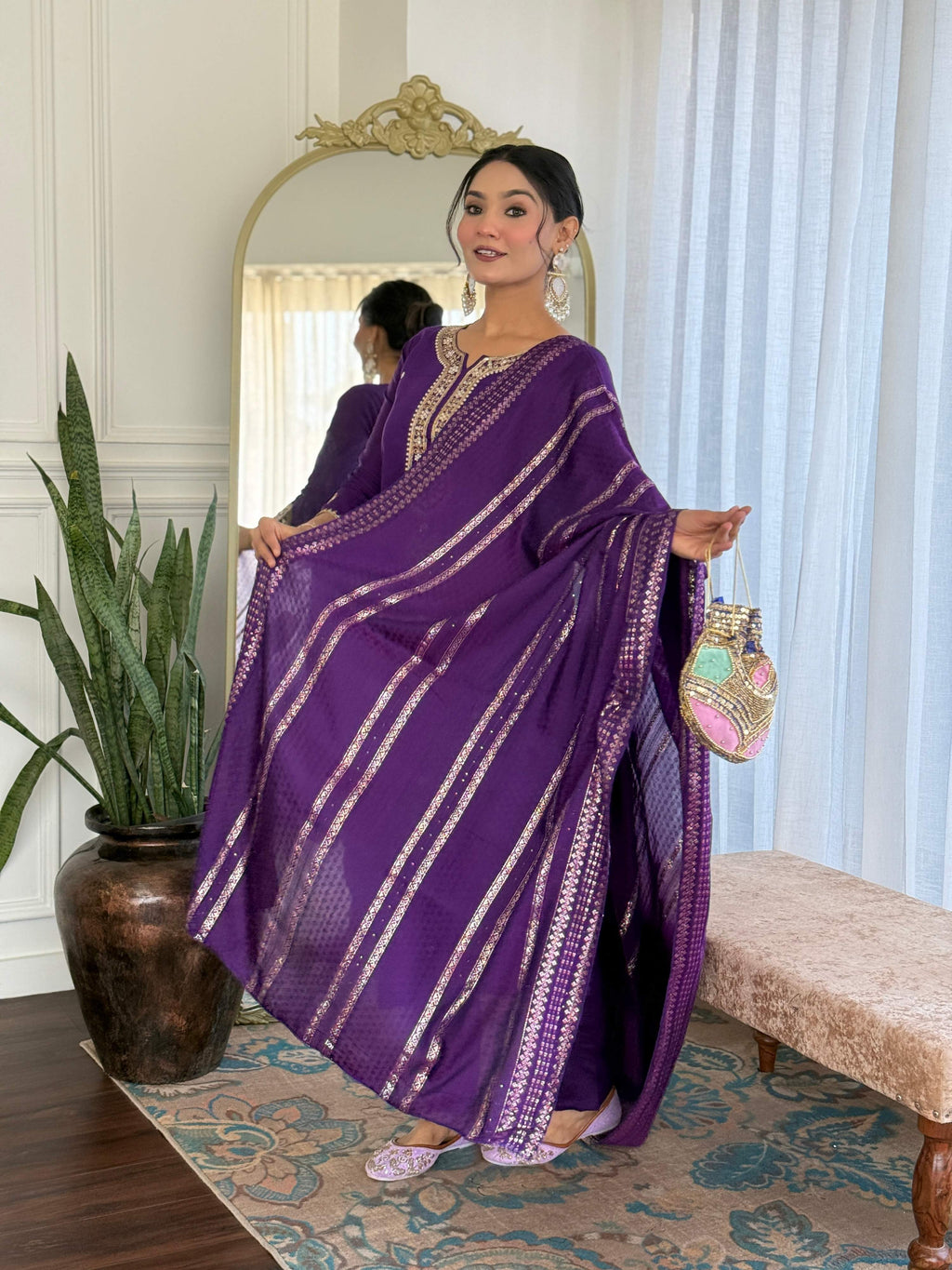 Sonakshi Women's Purple Viscose Chanderi Kurta Set with Dupatta - Distacart