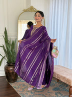Sonakshi Women's Purple Viscose Chanderi Kurta Set with Dupatta - Distacart
