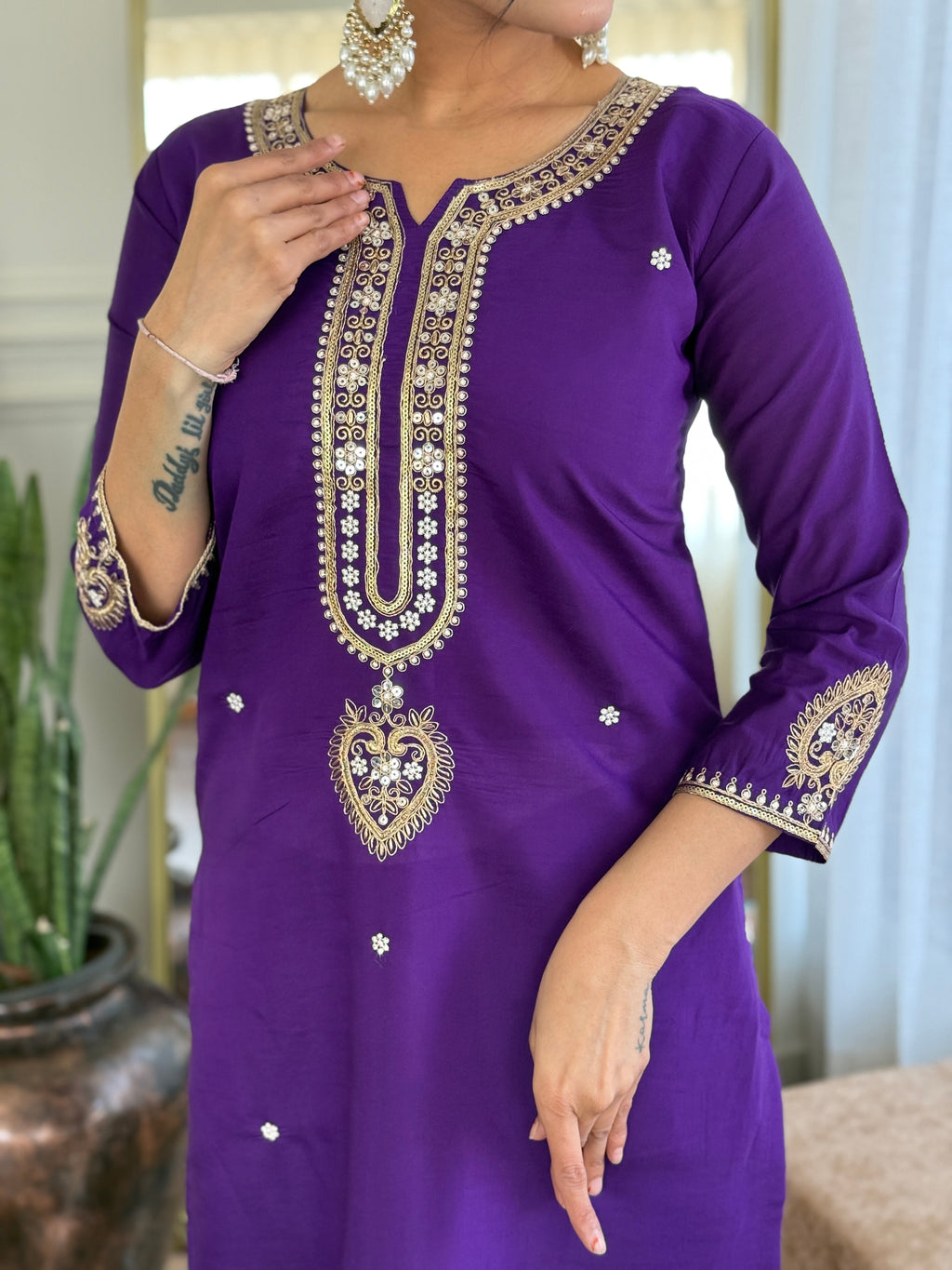 Sonakshi Women's Purple Viscose Chanderi Kurta Set with Dupatta - Distacart