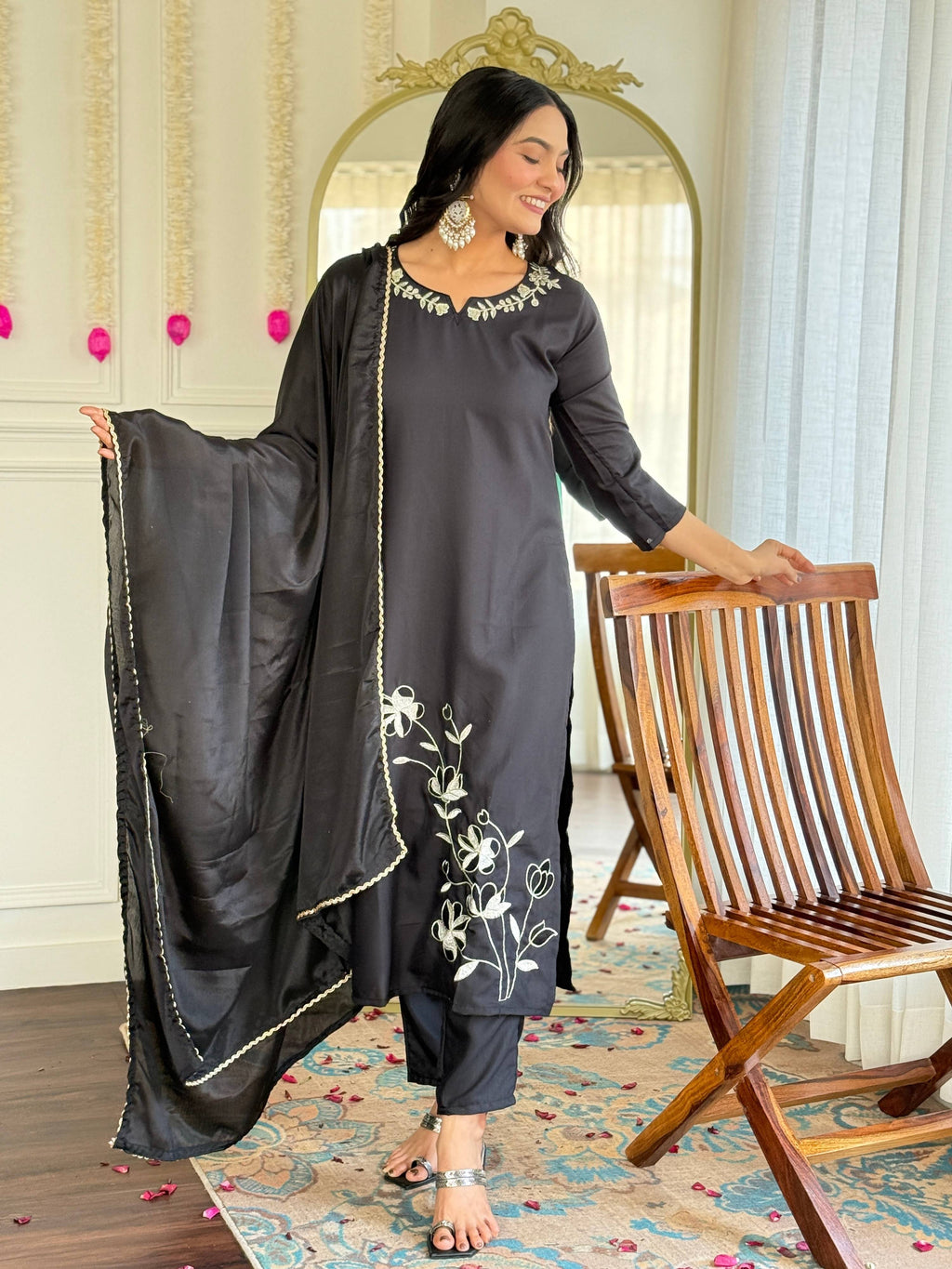 Sonakshi Women's Black Viscose Rayon Kurta Set with Dupatta - Distacart