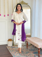 Sonakshi Women's Off White Viscose Rayon Kurta Set with Dupatta - Distacart
