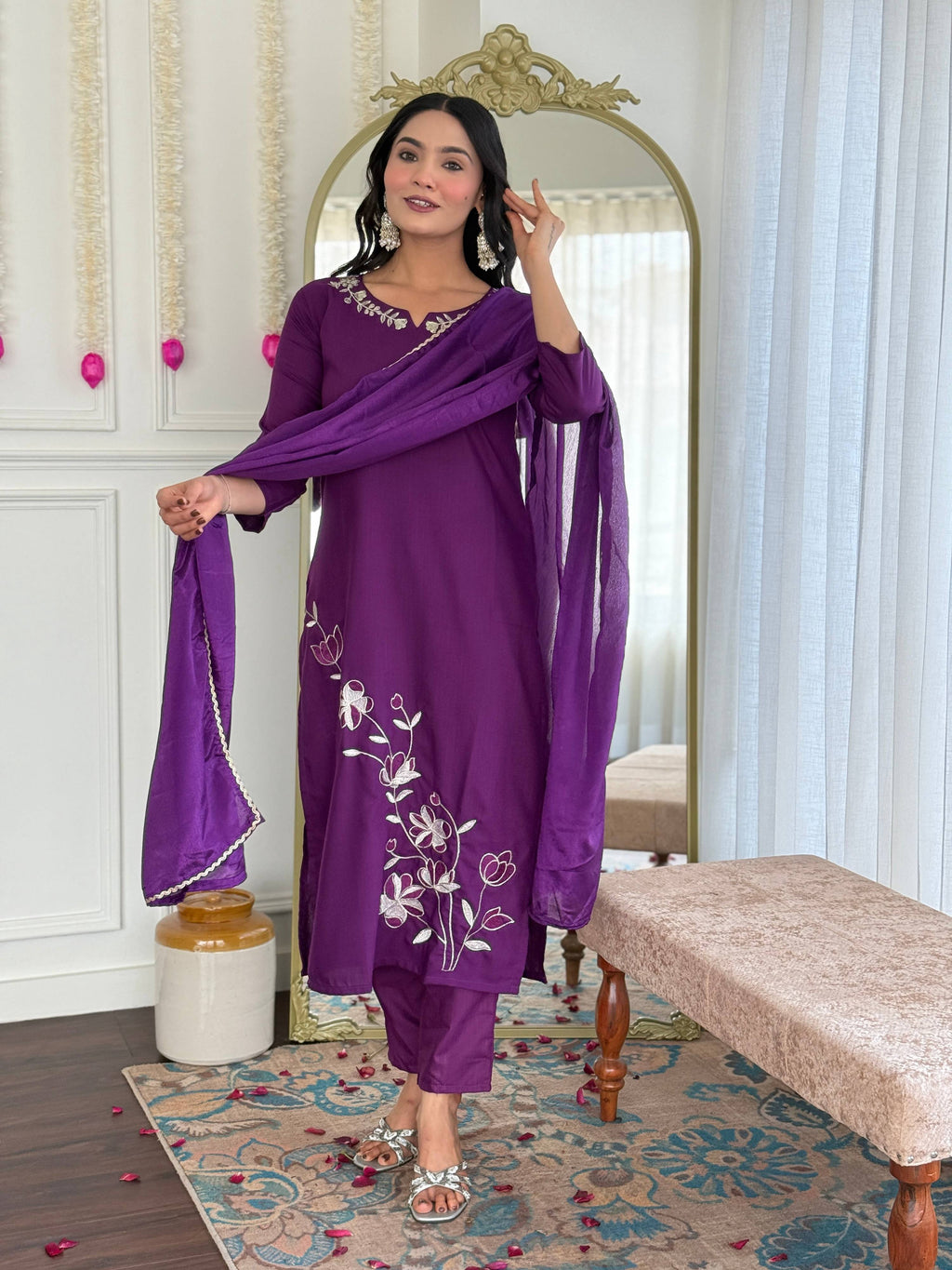 Sonakshi Women's Wine Viscose Rayon Kurta Set with Dupatta - Distacart
