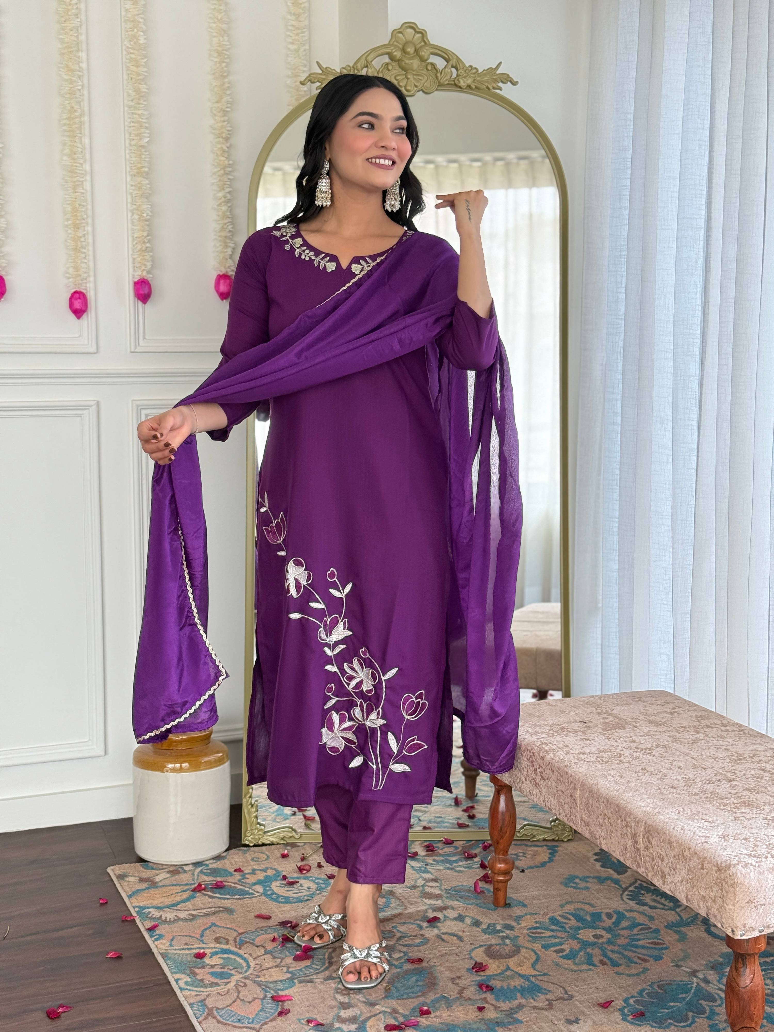 Sonakshi Women's Wine Viscose Rayon Kurta Set with Dupatta - Distacart