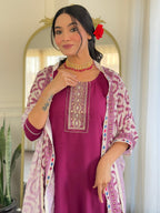 Sonakshi Women's Maroon Rayon Embroidered Kurta Set with Dupatta - Distacart
