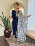 Sonakshi Women's Navy Blue Rayon Embroidered Kurta Set with Dupatta - Distacart