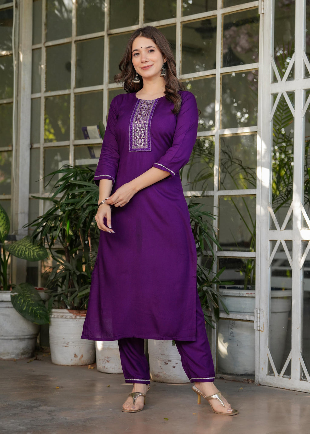 Sonakshi Women's Wine Rayon Embroidered Kurta Set with Dupatta - Distacart
