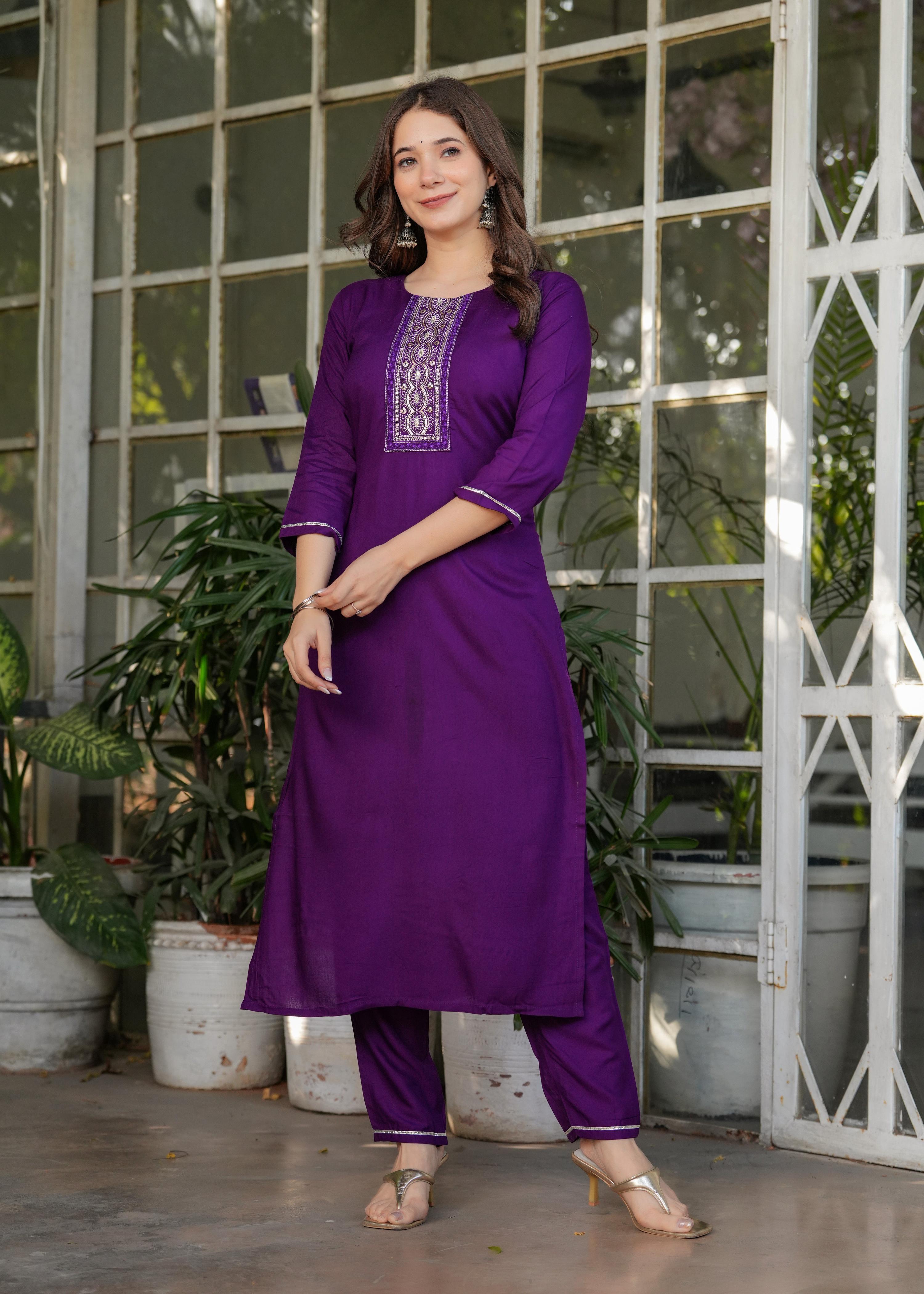 Sonakshi Women's Wine Rayon Embroidered Kurta Set with Dupatta - Distacart