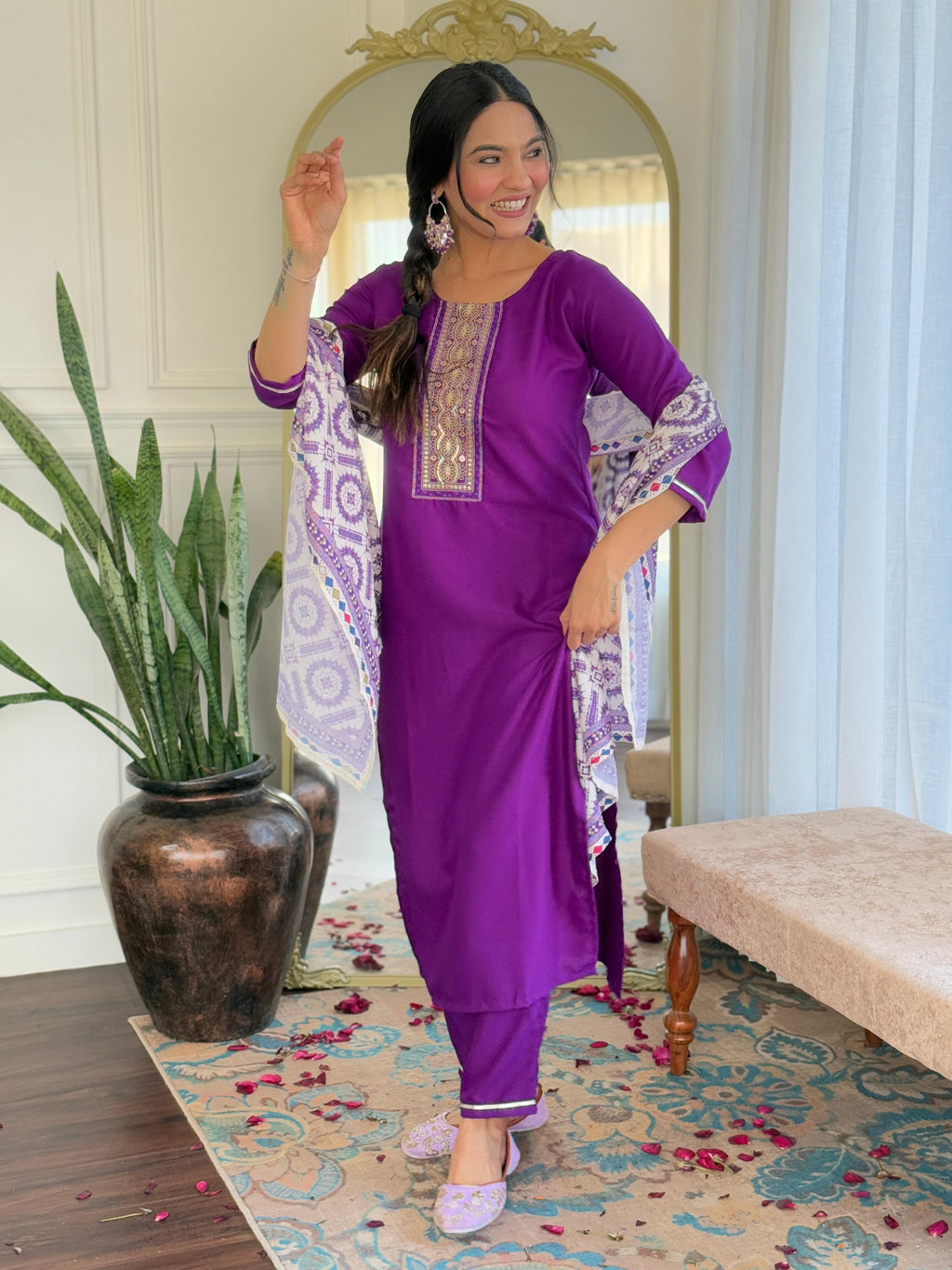 Sonakshi Women's Wine Rayon Embroidered Kurta Set with Dupatta - Distacart
