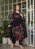 Sonakshi Women's Black Silk Blend Digital Kurta Set with Dupatta - Distacart