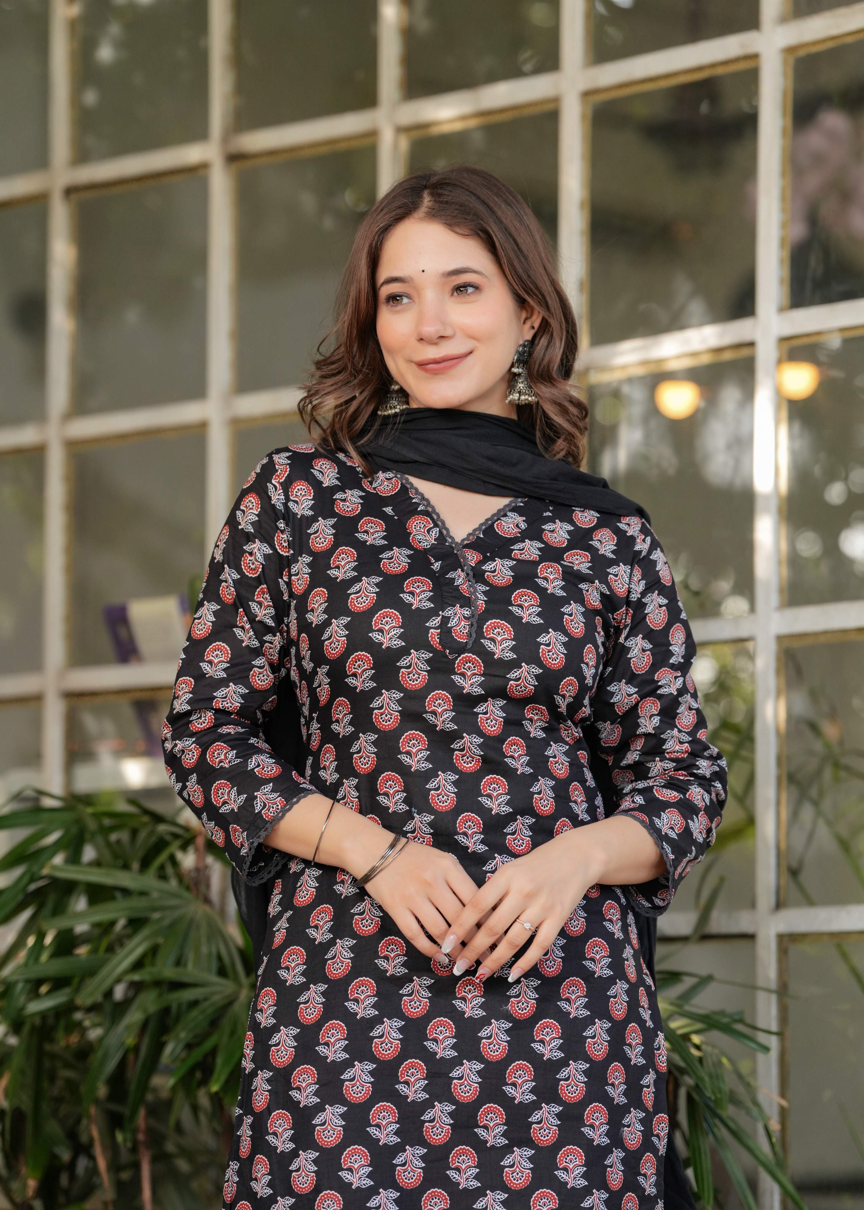 Sonakshi Women's Black Pure Cotton Digital Print Kurta Set with Dupatta - Distacart