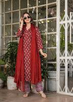 Sonakshi Women's Rust Pure Cotton Digital Print Kurta Set with Dupatta - Distacart