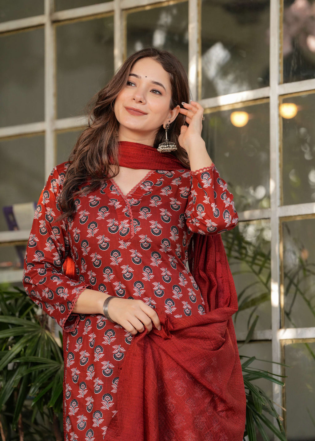 Sonakshi Women's Rust Pure Cotton Digital Print Kurta Set with Dupatta - Distacart