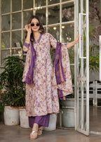 Sonakshi Women's Purple Pure Cotton Digital Print Kurta Set with Dupatta - Distacart